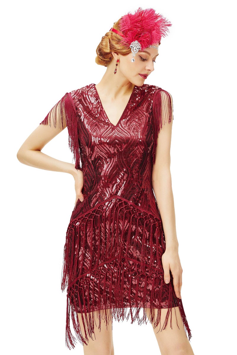 BABEYOND 1920s Flapper Dress Long Fringed Gatsby Dress Roaring 20s Sequins Beaded Vintage Art Deco Dress - Image 1
